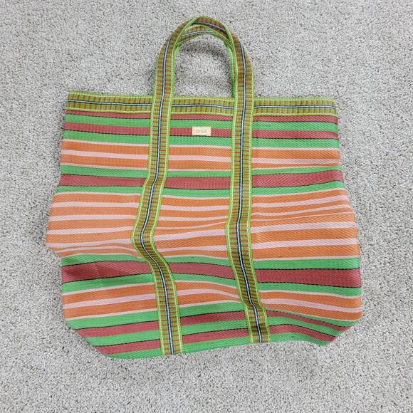 Dosa Handbags - Dosa Grocery Tote Bag 16" Green Striped Reusable Multipurpose Nylon Handbag
